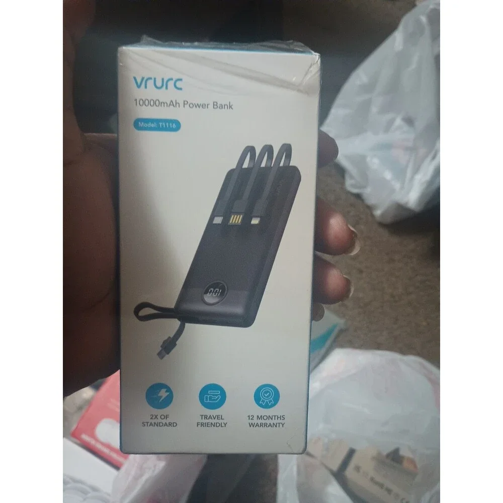 VRURC 10000mAh Power Bank Portable Charger Power Bank T1116 Black